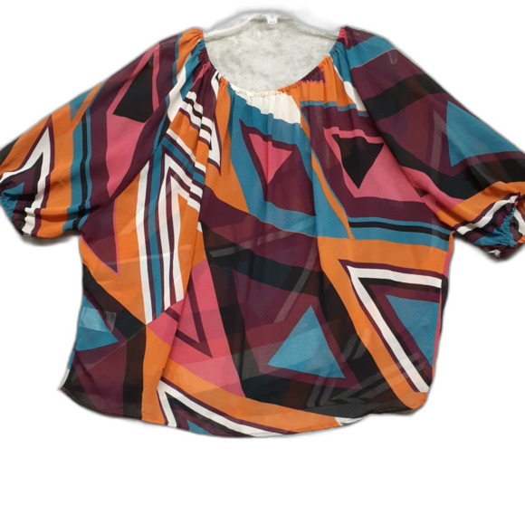 Skye's The Limit Multicolored Elastic Neckline Sheer Blouse Size 14 - Picture 6 of 7